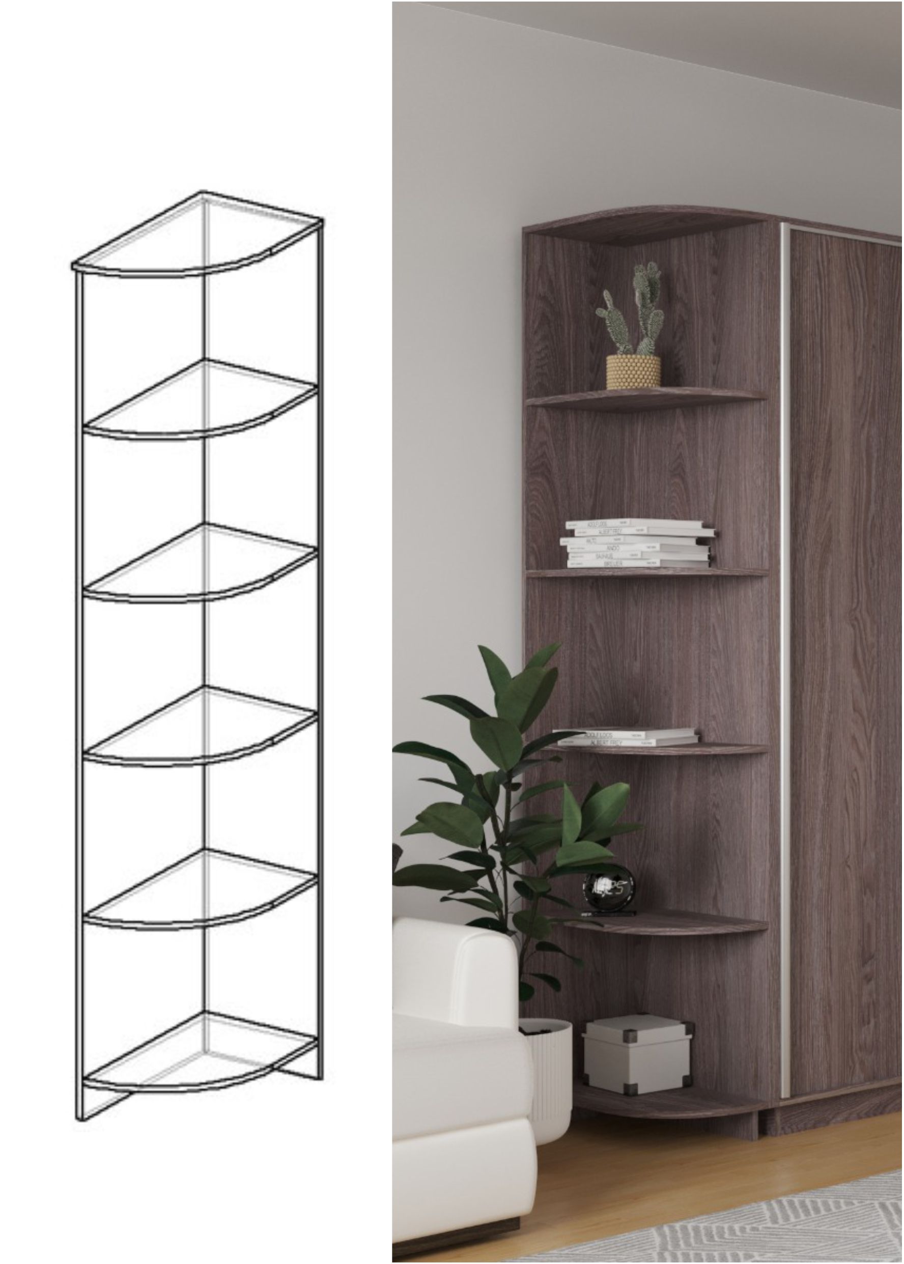 Шкаф-купе "Лайндор" Угловые полки анкор темный