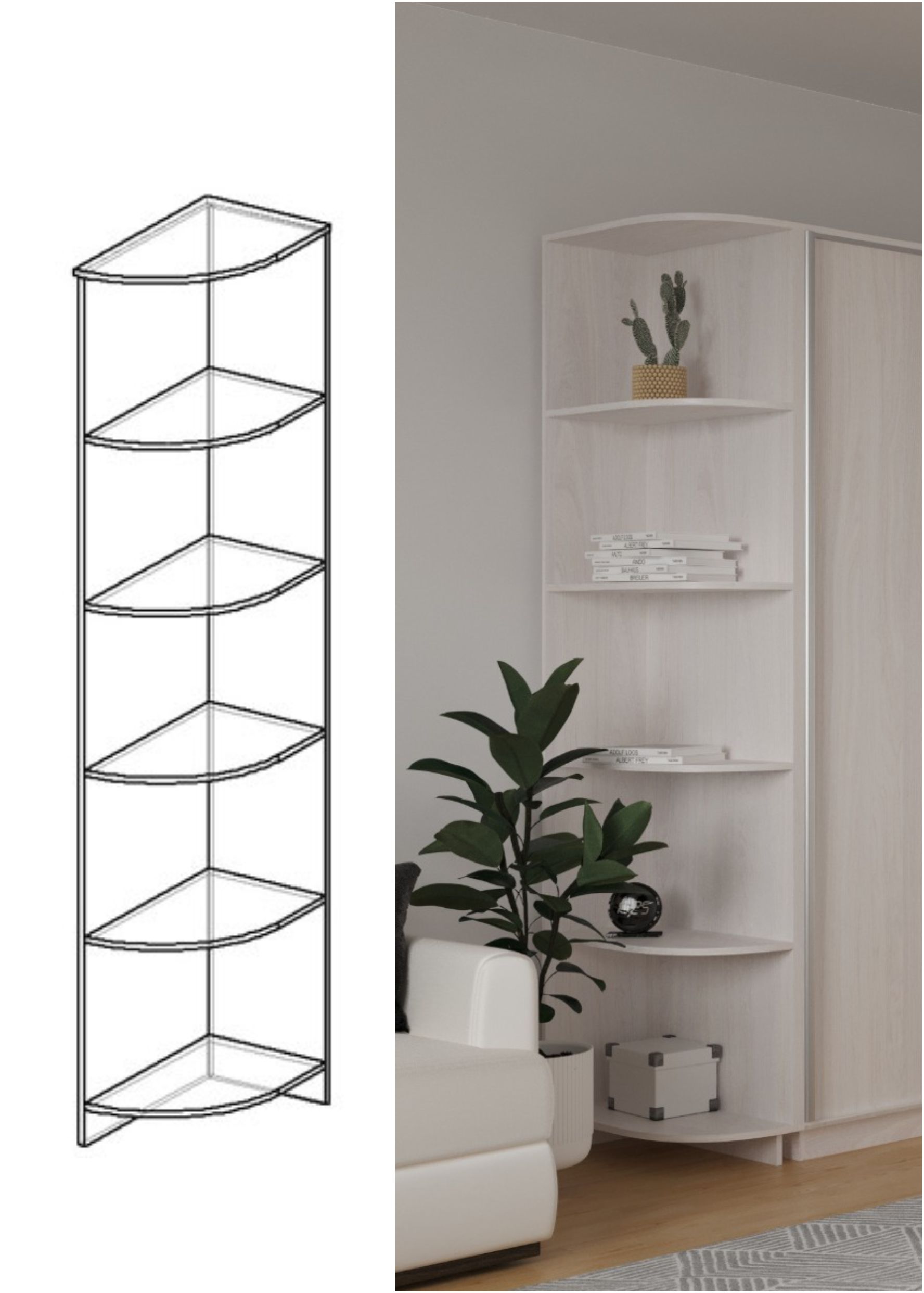 Шкаф-купе "Лайндор" Угловые полки анкор белый