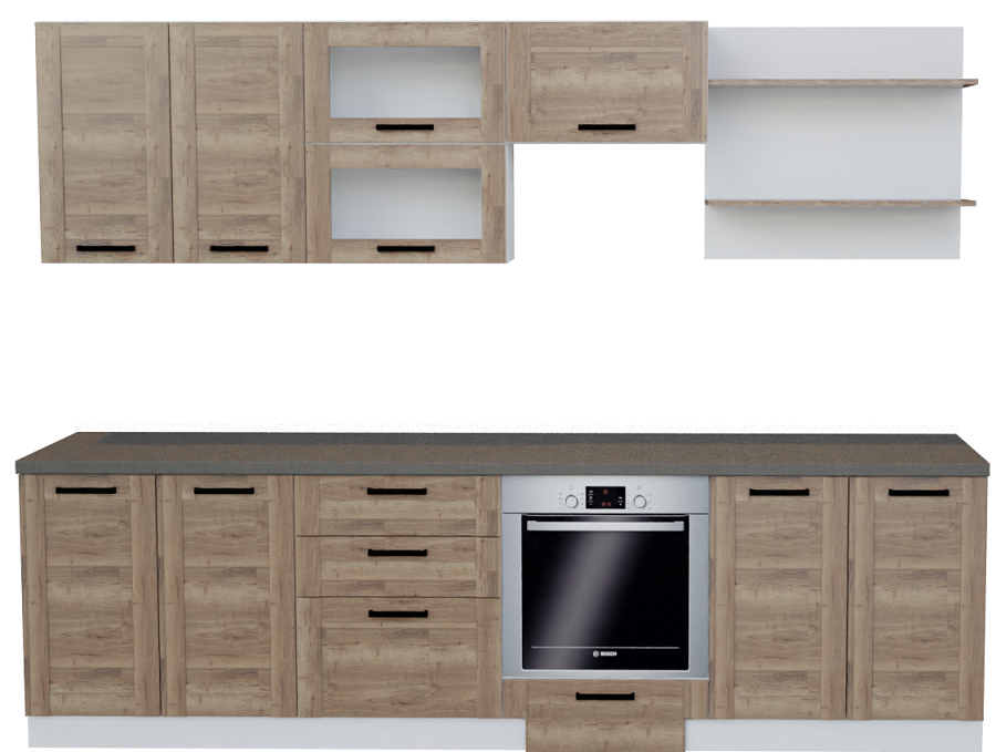 Кухня Kantri 2.9 м Белый/ дуб Галифакс Табак