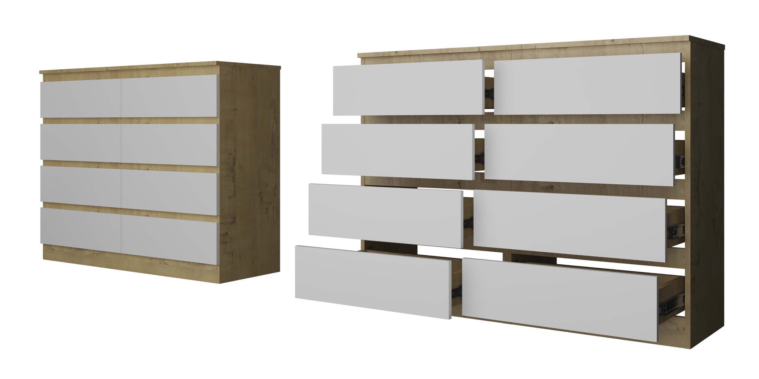 Комод "Твист" Лайт  Мини 8 ящ. Дуб вотан/белый 1200 мм ( БЕЗ ФУРНИТУРЫ)