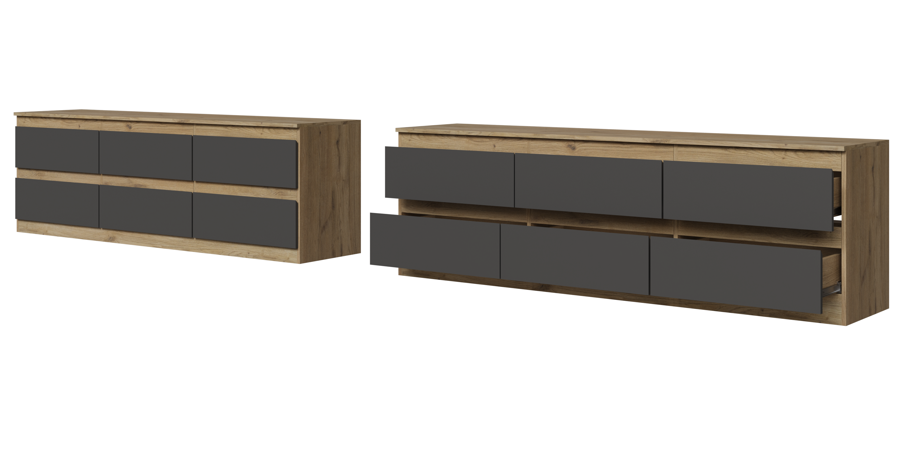 ТВ тумба Твист Лайт 2000 6 ящиков Дуб вотан/базальт (БЕЗ ФУРНИТУРЫ)