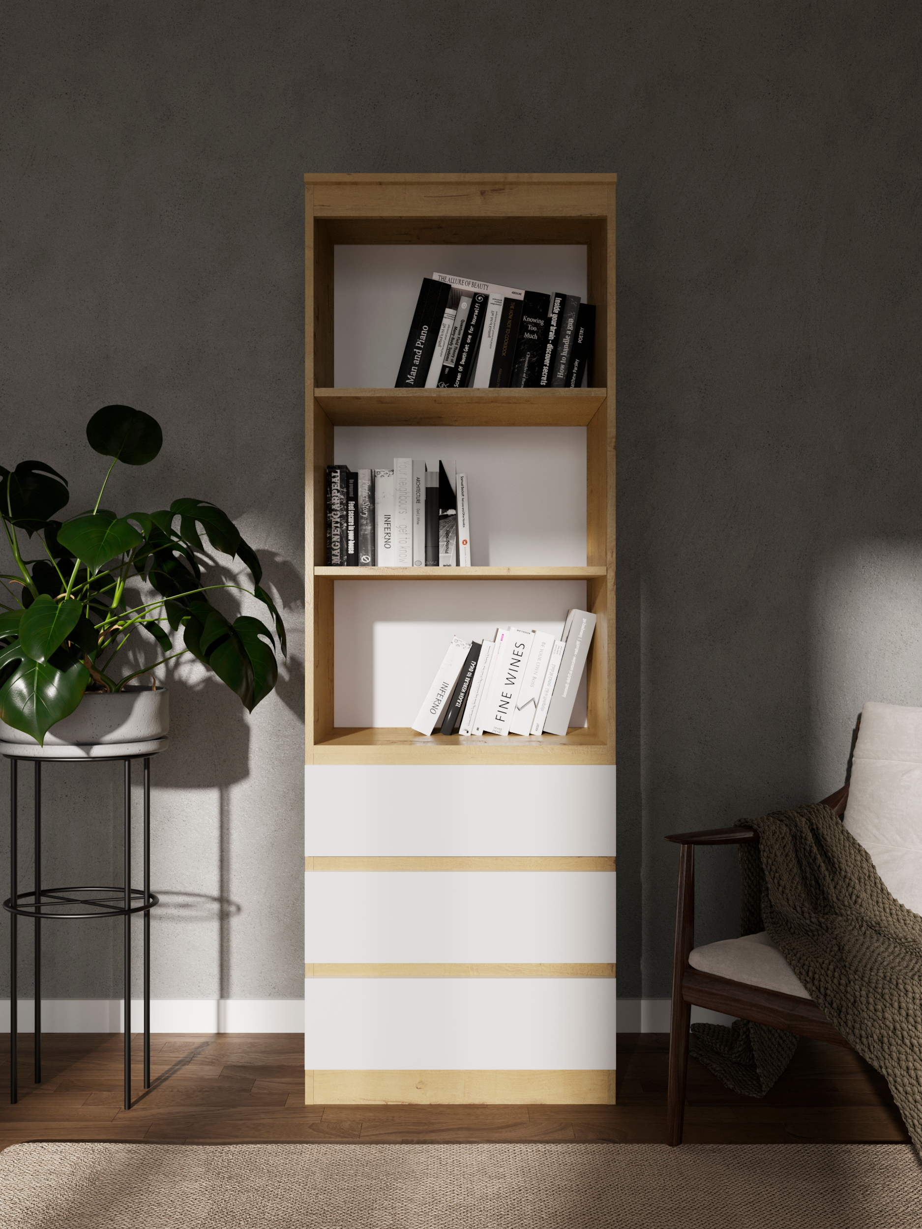 Стеллаж "Твист" Лайт (1800*600*370) с 3-мя ящиками Дуб бунратти/белый