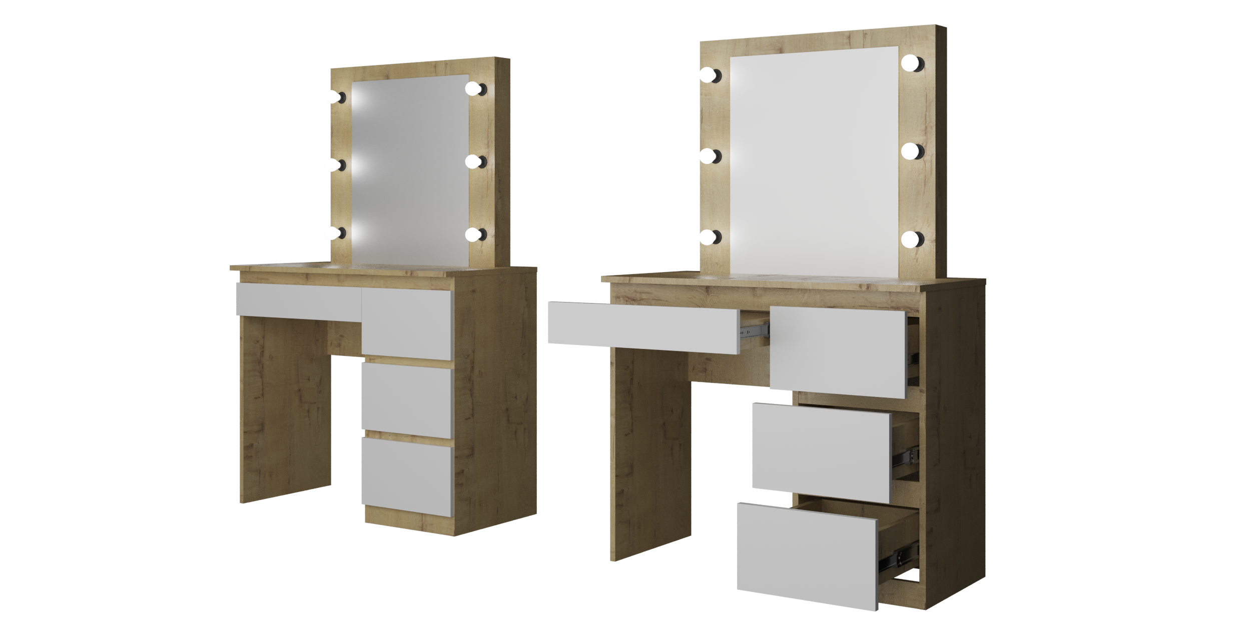 Столик туалетный "Твист" Лайт с зеркалом Дуб вотан/белый